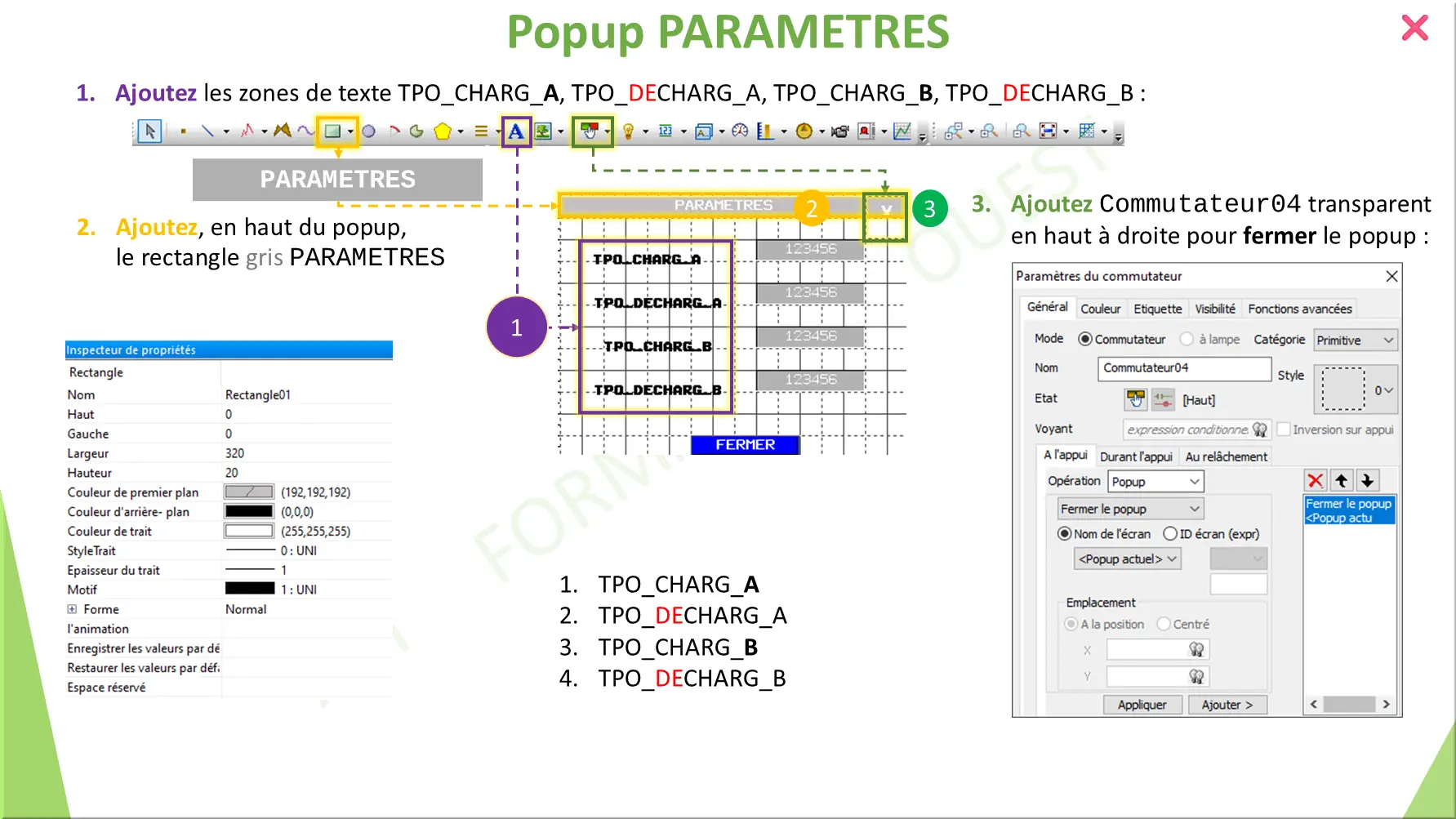 Popup PARAMETRES